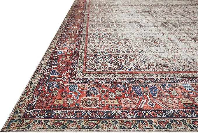 Loloi Layla Collection LAY-12 Ivory/Brick 2'-6" x 7'-6" .13" Thick Runner Rug, Soft, Durable, Vintage Inspired, Distressed, Low Pile, Non-Shedding, Easy Clean, Printed, Living Room Rug