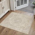 Brown 2x3 Area Rug Washable Vintage Small Carpet for Entryway Kitchen Soft Retro Floral Low Pile Thin Door Mat Non Slip Central Medallion Throw Rug for Bathroom Office Bedroom Dining Room