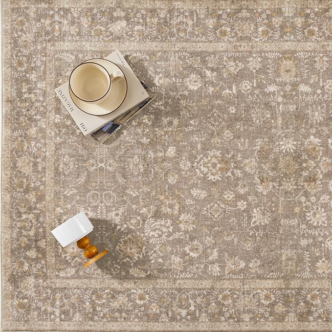 2x6 Deep Brown Runner Rug Hallway Non Slip Kitchen Vintage Distressed Long Carpet Indoor Machine Washable Retro Floral Bedroom Accent Throw Rug for Office Laundry Bathroom Dining Living Room