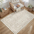 Light Brown Area Rug 3x5 Office Entryway Rug Machine Washable Kitchen Vintage Distressed Non Slip Carpet Indoor Retro Floral Accent Throw Door Mat for Bathroom Bedroom Dining Living Room