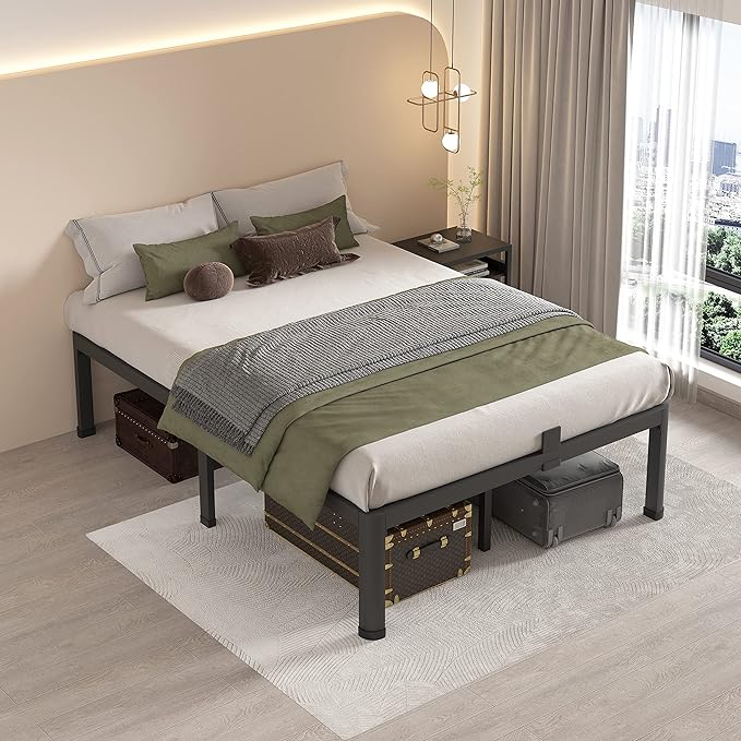 MAF 12 Inch Queen Metal Platform Bed Frame with Round Corner Legs, Mattress Slide Stopper, 3000 LBS Heavy Duty Steel Slats Support, No Box Spring Needed, Noise Free
