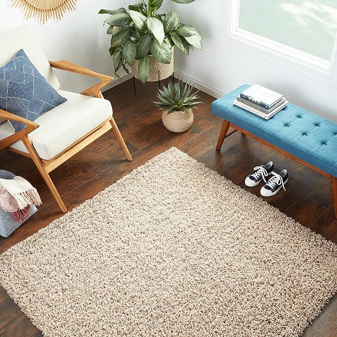 Unique Loom Solid Shag Collection Area Rug (5' 1" Square, Taupe)
