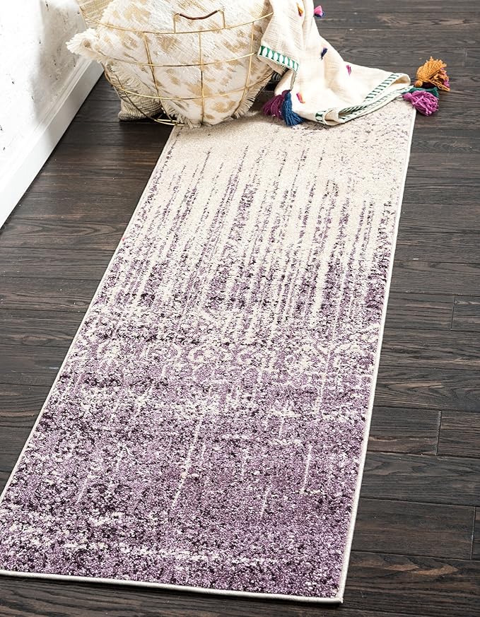 Unique Loom Del Mar Collection Area Rug - Jennifer (2' x 6' 1" Runner, Purple/ Ivory)