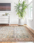 Loloi Layla Collection LAY-04 Ocean/Rust 2'-0" x 5'-0" .13" Thick Accent Rug, Soft, Durable, Vintage Inspired, Distressed, Low Pile, Non-Shedding, Easy Clean, Printed, Living Room Rug