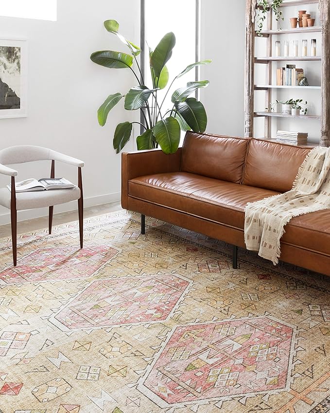 Loloi Skye Collection SKY-04 Gold/Blush 7' x 9' Oval Area Rug