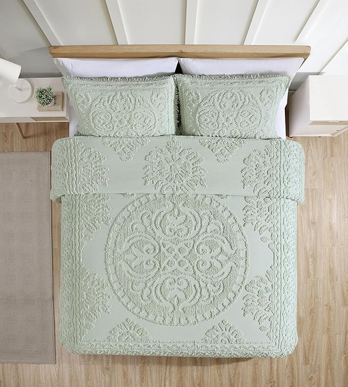 Beatrice Home Fashions Medallion Chenille Bedspread, King Sham, Sage
