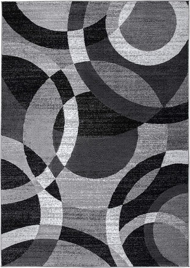 Rugshop Gray Modern Geometric Area Rug, Abstract Circles, High-Traffic, Non-Shedding, for Bedroom, Home Office and Small Living Room, 3'3" x 5'