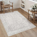 3x5 Grey Area Rug Non Slip Vintage Office Entryway Rug Distressed Machine Washable Kitchen Carpet Traditional Retro Floral Accent Throw Door Mat for Bedroom Bathroom Dining Living Room