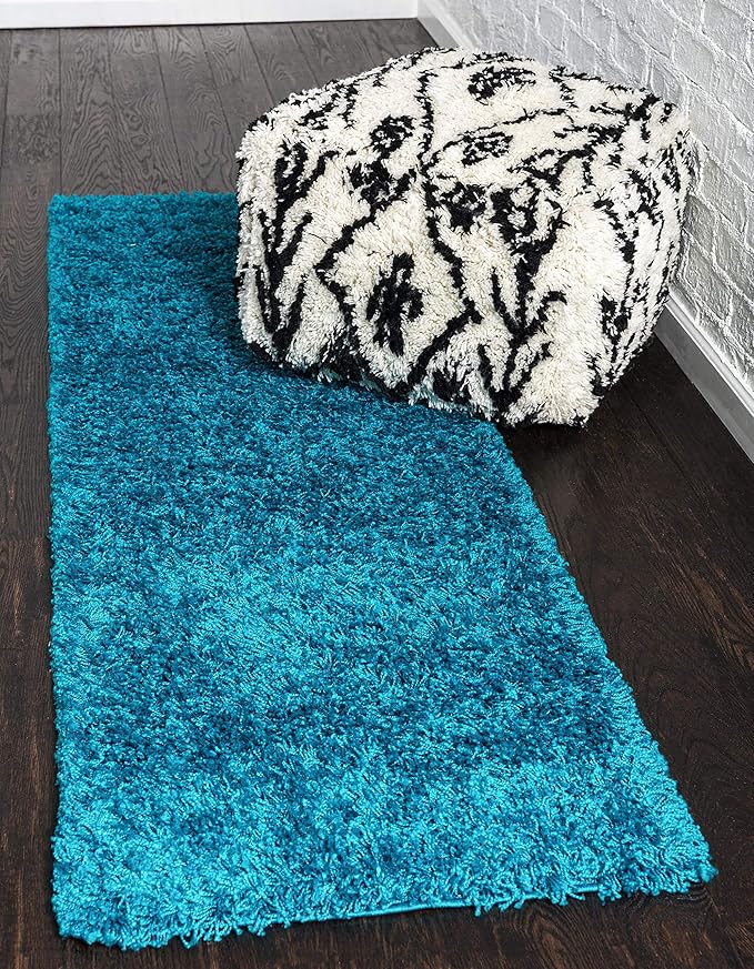 Unique Loom Solid Shag Collection Area Rug (2' 7" x 10' Runner Turquoise)