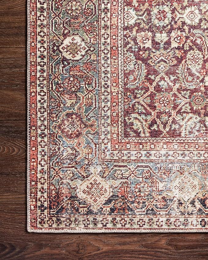 Loloi Layla Collection LAY-11 Cinnamon/Sage 9'-0" x 12'-0" .13" Thick Area Rug, Soft, Durable, Vintage Inspired, Distressed, Low Pile, Non-Shedding, Easy Clean, Printed, Living Room Rug