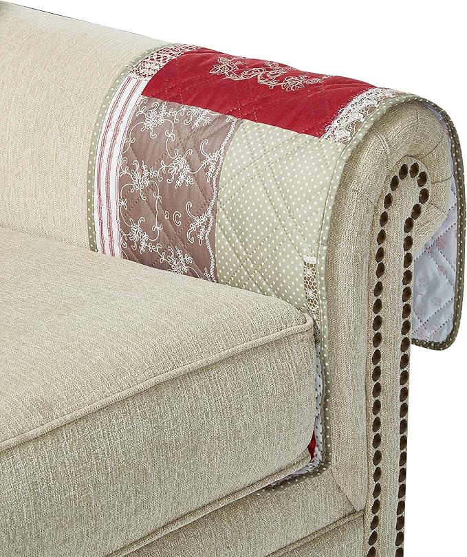 Brilliant Sunshine Burgundy Floral Patchwork Couch Armrest 5 Pockets Organizer, Slip Resistant Armchair Caddy, Washable Remote Controls Holder, Storage for Magazine, Tablet, iPad, 35×13", Burgundy