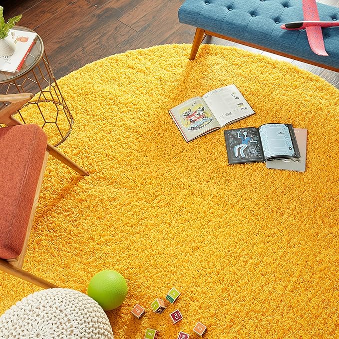 Unique Loom Solid Shag Collection Area Rug (7' 10" x 10' Oval, Tuscan Sun Yellow)