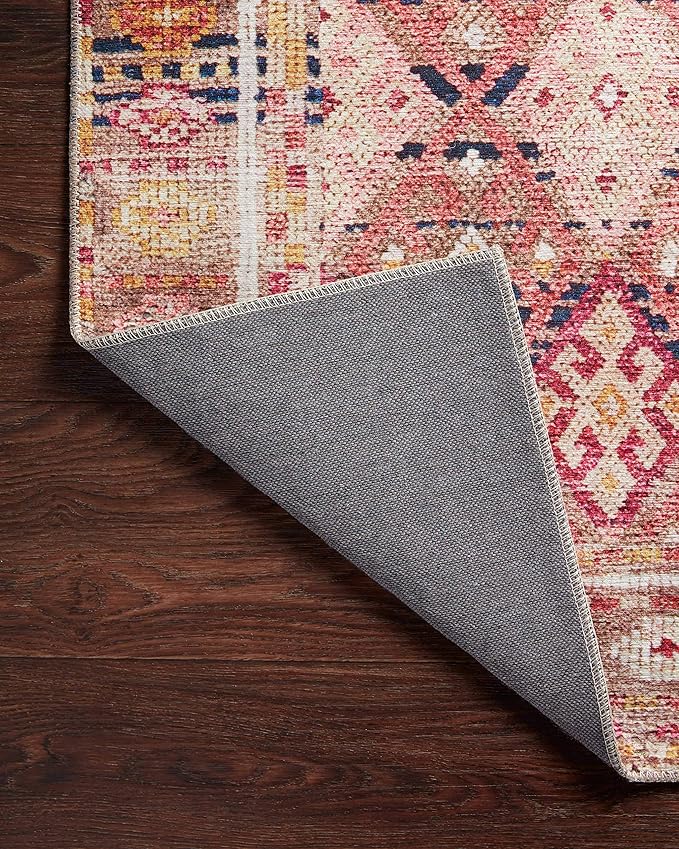 Loloi Layla Collection LAY-15 Magenta/Multi 2'-3" x 3'-9" .13" Thick Accent Rug, Soft, Durable, Vintage Inspired, Distressed, Low Pile, Non-Shedding, Easy Clean, Printed, Living Room Rug