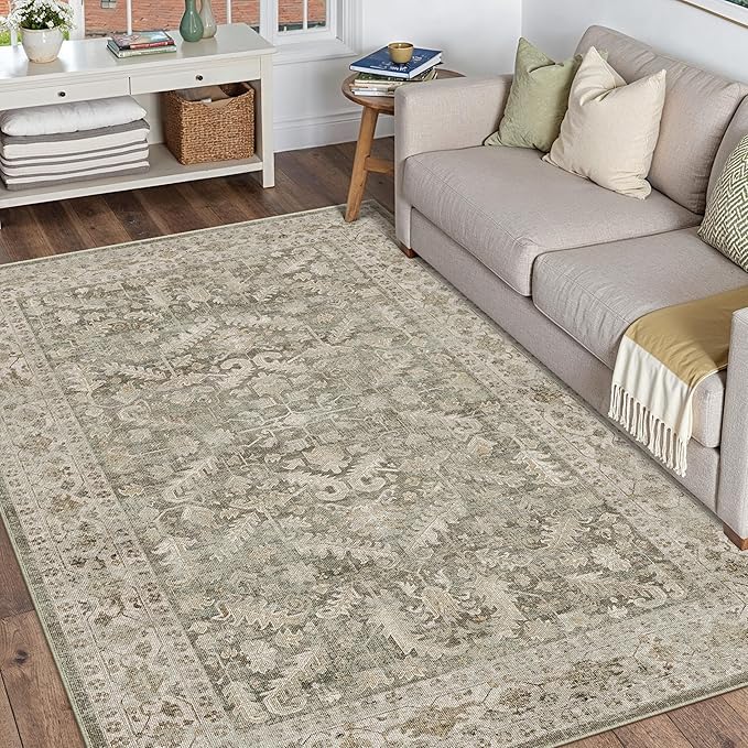 Brown 4x6 Entryway Rug Vintage Area Carpet Indoor Office Washable Door Mat Entrance Small Low Pile Traditional Distressed Retro Accent Throw Rug Non Slip Kitchen Bathroom