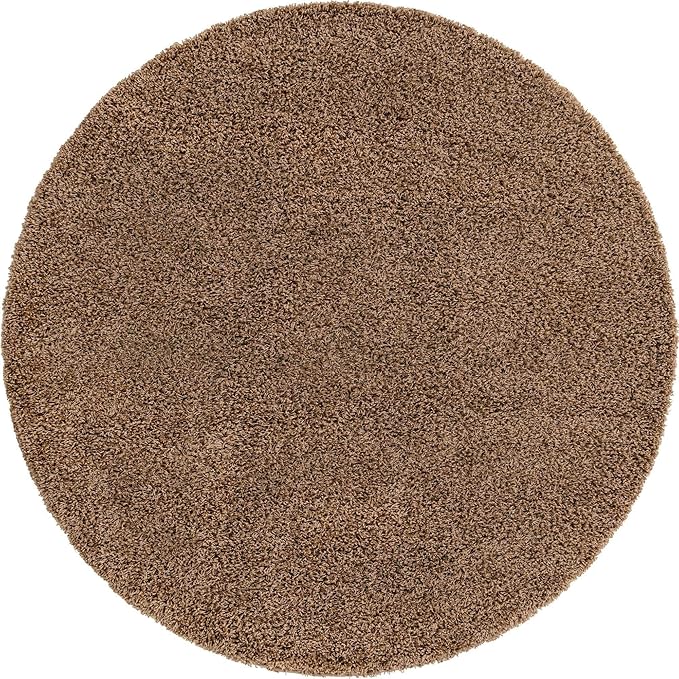 Unique Loom Solid Shag Collection Area Rug (7' 1" Round, Sandy Brown)