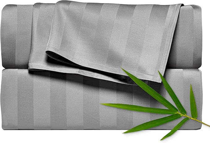 Pure Bamboo Full Sheets, Genuine 100% Organic Viscose Derived from Bamboo Bed Sheet Set, Luxuriously Soft & Cooling, Double Stitching, 2 Year Quality Promise (Full, Jacquard Stone)