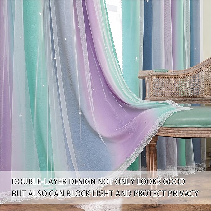 XiDi Purple Grey 84 inchs Long Curtains for Girls Bedroom, Kids Room Decoration Green Curtain, Nursery Blocking Light Curtains Room Darkening 52 inches Wide 1 Panel