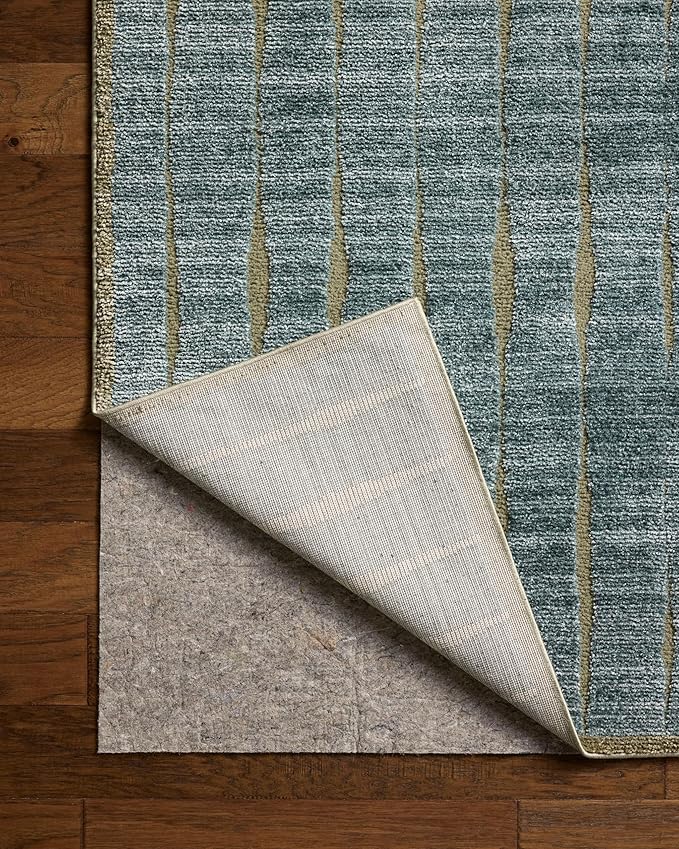 Loloi Chris Loves Julia Calvin Collection CLV-02 Ocean/Olive 5'-3" x 5'-3" Round Area Rug Checkered Neutral Soft Living Room Bedroom Carpet