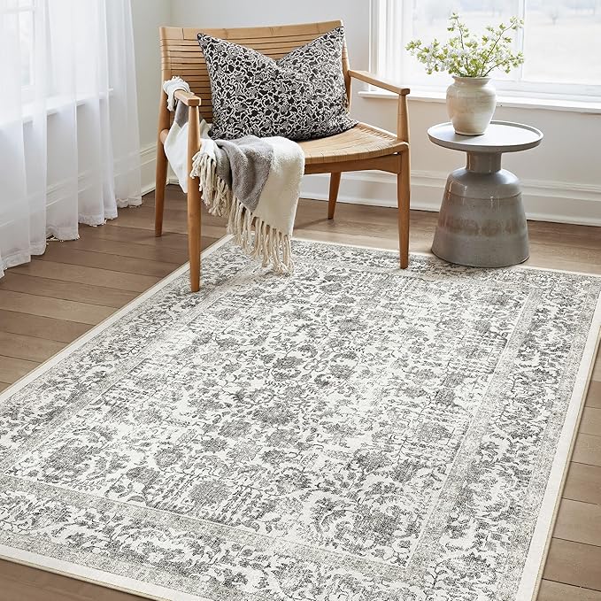 Black Area Rug 3x5 Office Entryway Rug Machine Washable Kitchen Vintage Distressed Non Slip Carpet Indoor Retro Floral Accent Throw Door Mat for Bathroom Bedroom Dining Living Room
