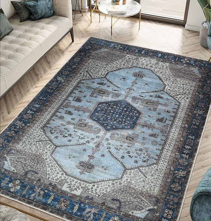 Keen Home Design 4x6 Rug - Machine Washable Area Rug with Non-Slip Backing, Ideal for Living Room, Dining Room, Bedroom - Vintage, Easy Clean, Durable, Low Pile Rug - (4' x 6')