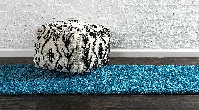 Unique Loom Solid Shag Collection Area Rug (2' 7" x 10' Runner Turquoise)