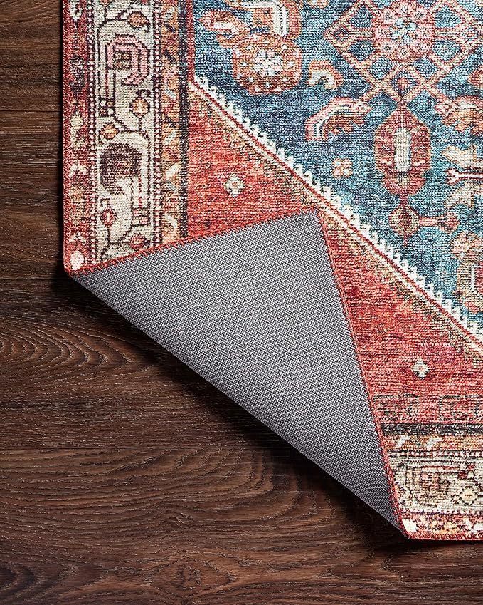 Loloi Layla Collection LAY-10 Marine/Clay 5'-0" x 7'-6" .13" Thick Area Rug, Soft, Durable, Vintage Inspired, Distressed, Low Pile, Non-Shedding, Easy Clean, Printed, Living Room Rug