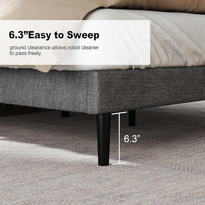 Full Size Bed Frame with Fabric Upholstered Headboard, Platform Bed with Wooden Slats Support, Fully Mattress Foundation, Box Spring Optional, Easy Assembly