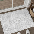 Grey 2x3 Area Rug Washable Vintage Small Carpet for Entryway Kitchen Soft Retro Floral Low Pile Thin Door Mat Non Slip Central Medallion Throw Rug for Bathroom Office Bedroom Dining Room
