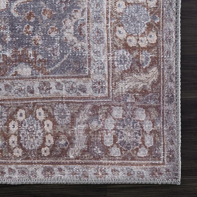 Bloom Rugs Washable 6' x 9' Rug - Brown/Dark Gray Traditional Area Rug for Living Room, Bedroom, Dining Room, and Kitchen - Exact Size: 6' x 9'
