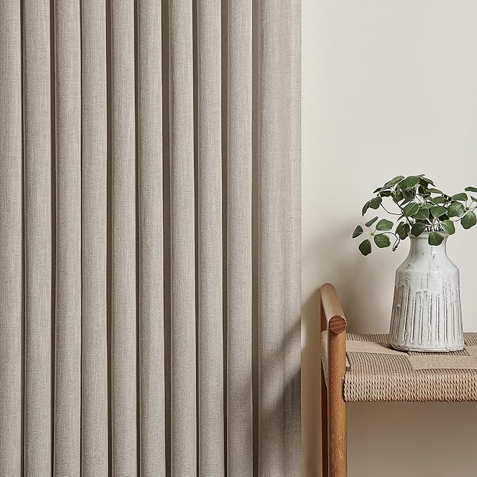 Taupe Burlywood Pinch Pleated Linen Curtains 96 Inches Long for Living Room Bedroom 2 Panels Light Filtering Pinch Pleat Hooks Rings Back Tab Neutral Country Farmhouse 96 Inch Window Curtain Drapes