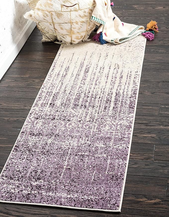 Unique Loom Del Mar Collection Area Rug - Jennifer (2' 7" x 10' Runner, Purple/ Ivory)