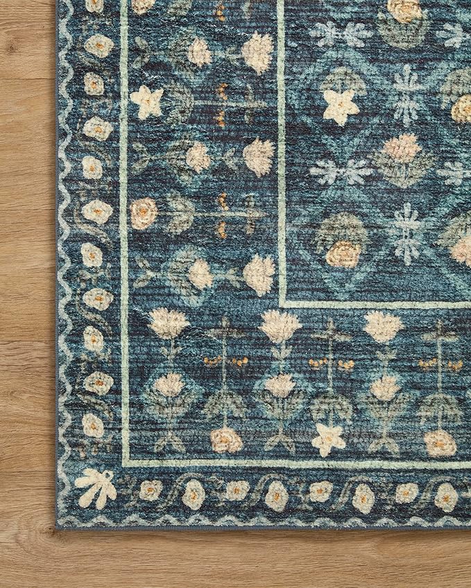 Loloi Rifle Paper Co. Eden Collection EDE-03 Lattice Indigo 7'-6" x 9'-6" Area Rug feat. CloudPile™