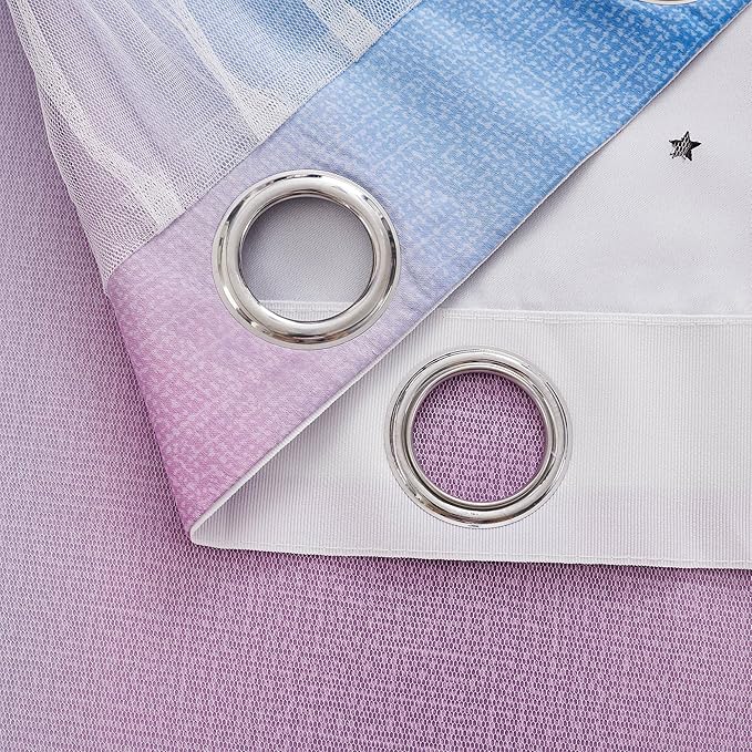 XiDi Blue & Rainbow Curtains for Bedroom & Kids Room - Blackout, Unicorn Wall Decals, 52X84 Inch Long, 1 Panel