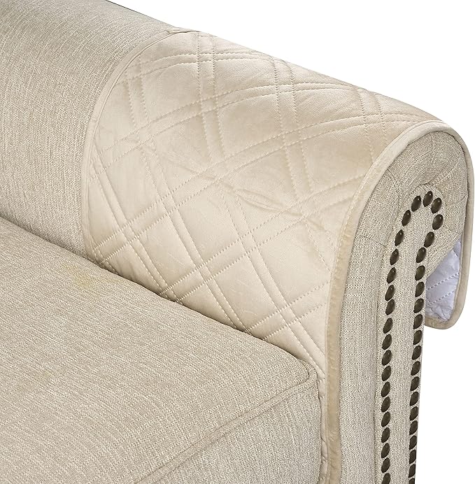 Brilliant Sunshine Beige Velvet Couch Armrest 5 Pockets Organizer, Slip Resistant Recliner Armchair Caddy, Washable Remote Controls Holder, Storage for Magazine, Tablet, Phone, 35×13", Beige Natural