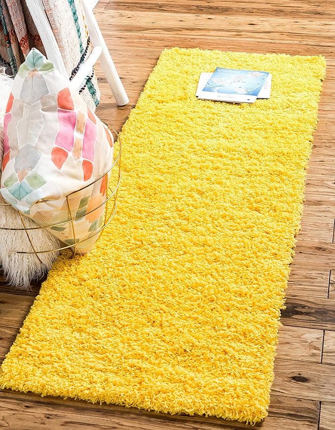 Unique Loom Solid Shag Collection Area Rug (2' 6" x 13' 1" Runner, Tuscan Sun Yellow)