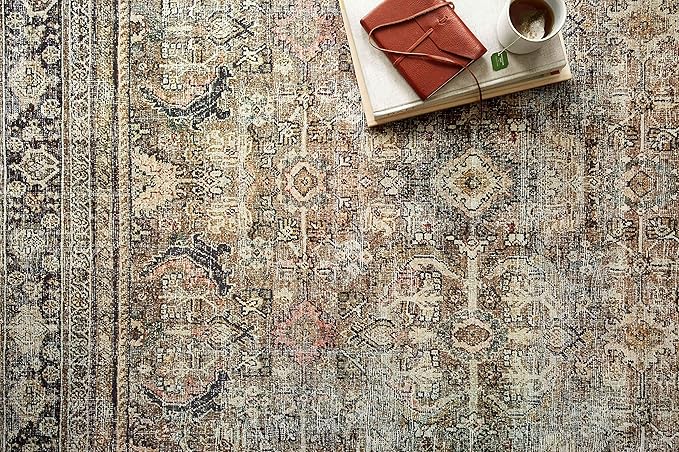 Loloi Layla Collection LAY-03 Olive/Charcoal 2'-6" x 9'-6" .13" Thick Runner Rug, Soft, Durable, Vintage Inspired, Distressed, Low Pile, Non-Shedding, Easy Clean, Printed, Living Room Rug