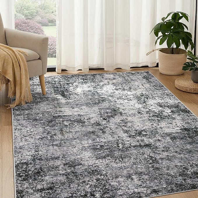 Area Rug Living Room Rugs - 5x7 Large Soft Indoor Neutral Modern Abstract Low Pile Washable Rug Carpet for Bedroom Dining Room Farmhouse Home Office - Grey