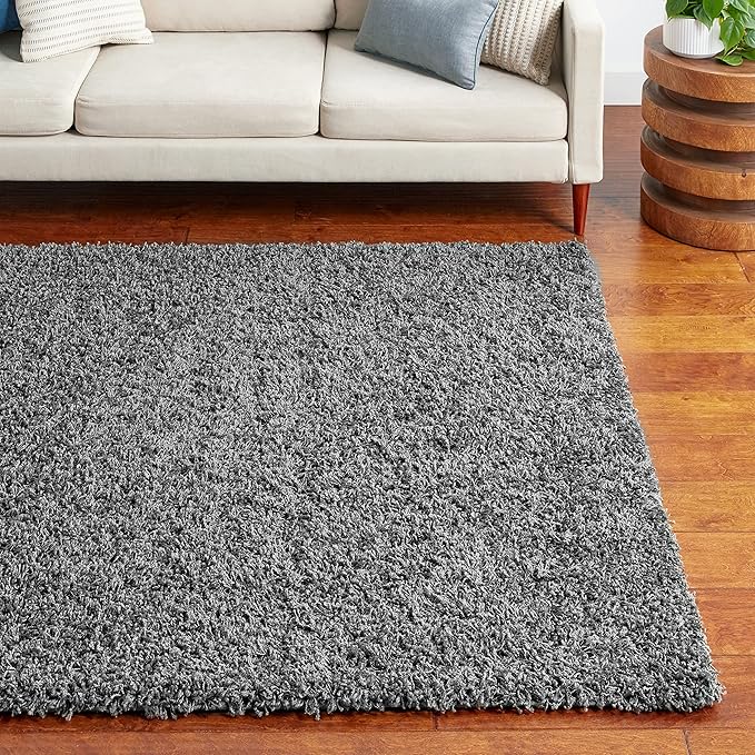 Unique Loom Solid Shag Collection Area Rug (5' 1" Square, Graphite Gray)