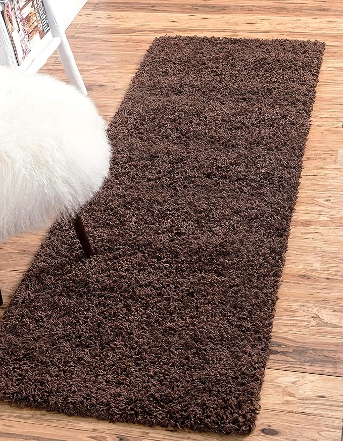 Unique Loom Solid Shag Collection Area Rug (2' 6" x 13' 1" Runner, Chocolate Brown)