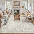 Taupe Area Rug 9x12 Machine Washable Large Vintage Living Room Distressed Non Slip Carpet Traditional Indoor Bedroom Retro Floral Accent Throw Rug for Office Kitchen Dining Room