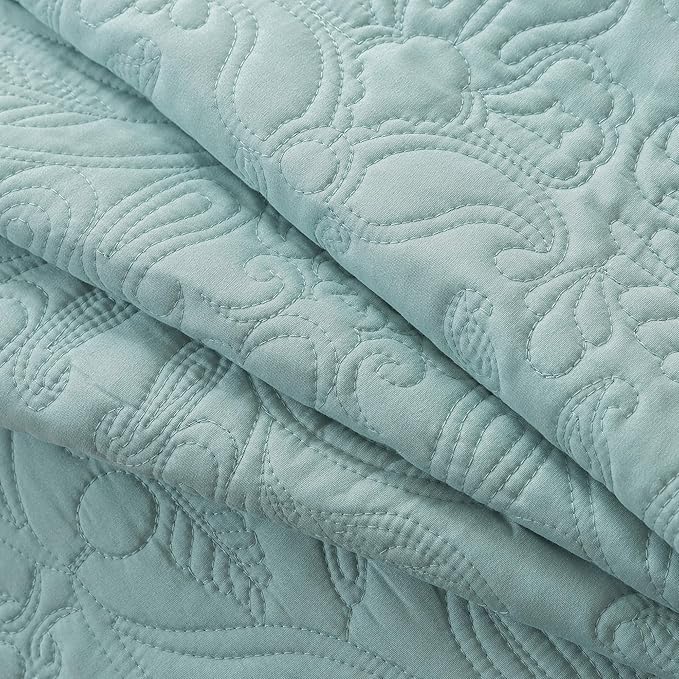 HoneiLife Quilt Set Queen Size - 3 Pieces Queen Quilt Bedding Set Microfiber Quilt Sets Lightweight Bedspreads Reversible Coverlets Retro Bed Cover Floral Bedding Set All Season Quilts-Sage Green
