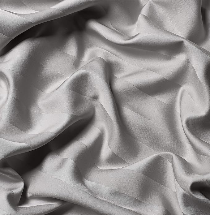 Pure Bamboo Split King Sheets, Genuine 100% Organic Viscose Derived from Bamboo Bed Sheet Set, Soft & Cooling, Double Stitching, 2 Fitted Sheets (Split King, Jacquard Silver)