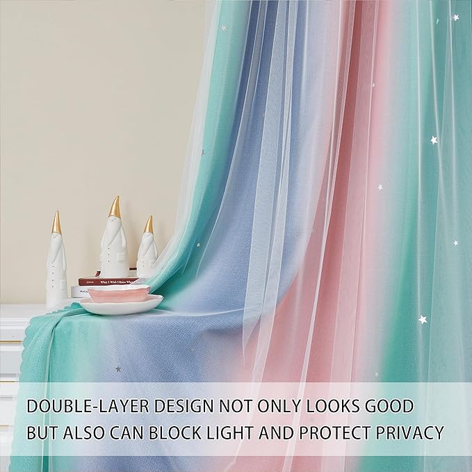 XiDi Pink Grey Curtains for Bedroom, Kids Room Wall Decoration Green Curtain, Girls Curtains Room Darkening, Blackout Curtain 72 inchs Long 52 inches Wide 1 Panel