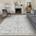 Blue 8x10 Area Rug Vintage Washable Living Room Carpet Non Slip Bedroom Indoor Office Low Pile Large Traditional Distressed Retro Accent Rug for Dining Room Bathroom Kitchen