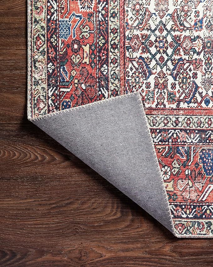Loloi Layla Collection LAY-12 Ivory/Brick 5'-0" x 7'-6" .13" Thick Area Rug, Soft, Durable, Vintage Inspired, Distressed, Low Pile, Non-Shedding, Easy Clean, Printed, Living Room Rug
