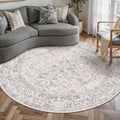 Grey Round Area Rug 6ft Entryway Door Mat Small Circle 6x6 Kitchen Vintage Carpet Non Slip Indoor Bedroom Washable Distressed Floral Retro Accent Throw Rug Office Bathroom