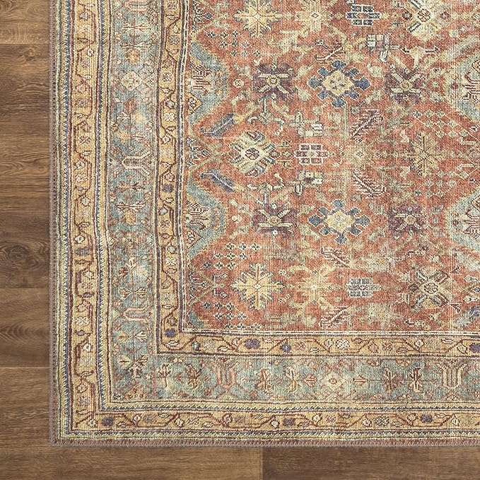 Bloom Rugs Washable Non-Slip 10 ft Runner - Terracotta/Mustard Traditional Runner for Entryway, Hallway, Bathroom, and Kitchen - Exact Size: 2.5' x 10'