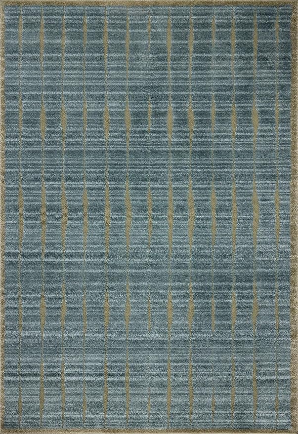 Loloi Chris Loves Julia Calvin Collection CLV-02 Ocean/Olive 5'-3" x 5'-3" Round Area Rug Checkered Neutral Soft Living Room Bedroom Carpet