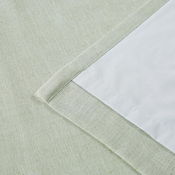 Vision Home Green Linen Full Blackout Curtains 108 inch for Bedroom Living Room Darkening Soundproof Window Panels 9FT Thermal Insulated Rod Pocket Back Tab Farmhouse Drapes 56" Wx108 Lx2