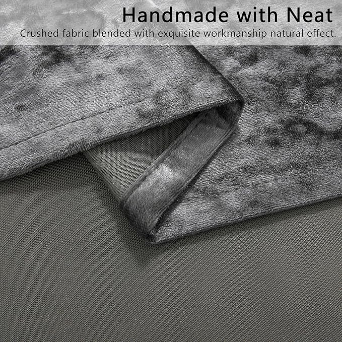 SMILETIME Grey Crushed Velvet Curtains 52x96inch Rod Pocket Luxurious Thermal Insulated Soundproof Drapes Soft and Durable Light-Filtering Window Treatments for Living Room Bedroom, 2 Panels